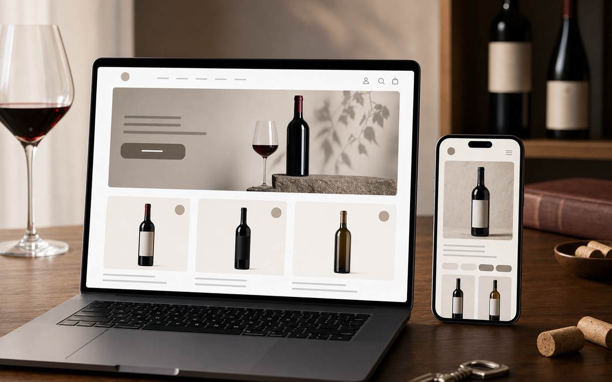 WineBase Online-Shop auf Laptop und Smartphone